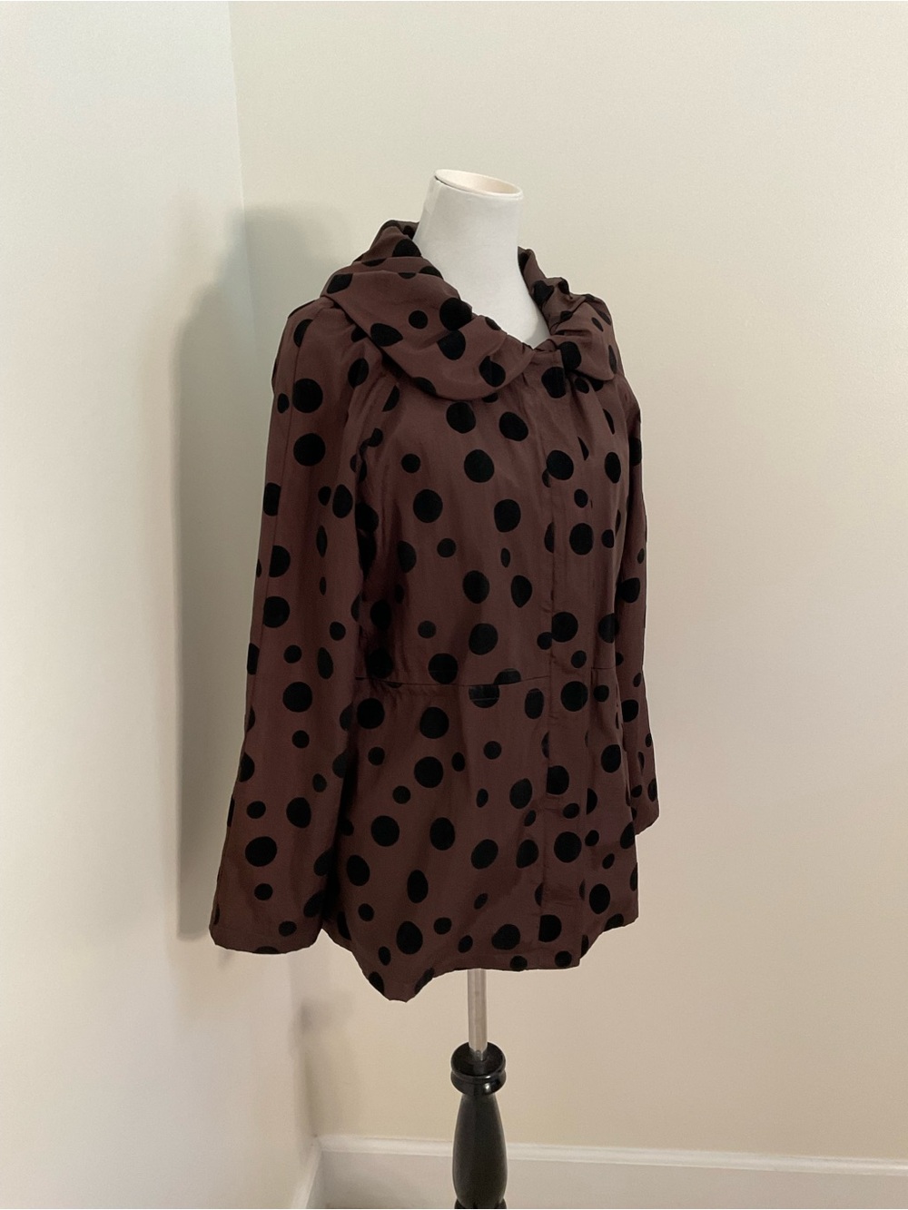 UBU Polka Dot Drawstring Utility Jacket in Brown and Black - Picture 3 of 9